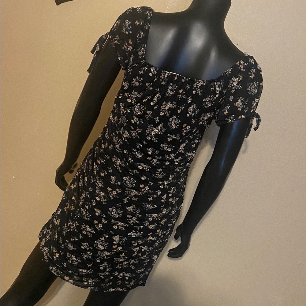 Chic Black Floral Mini Dress - Picture 8 of 12